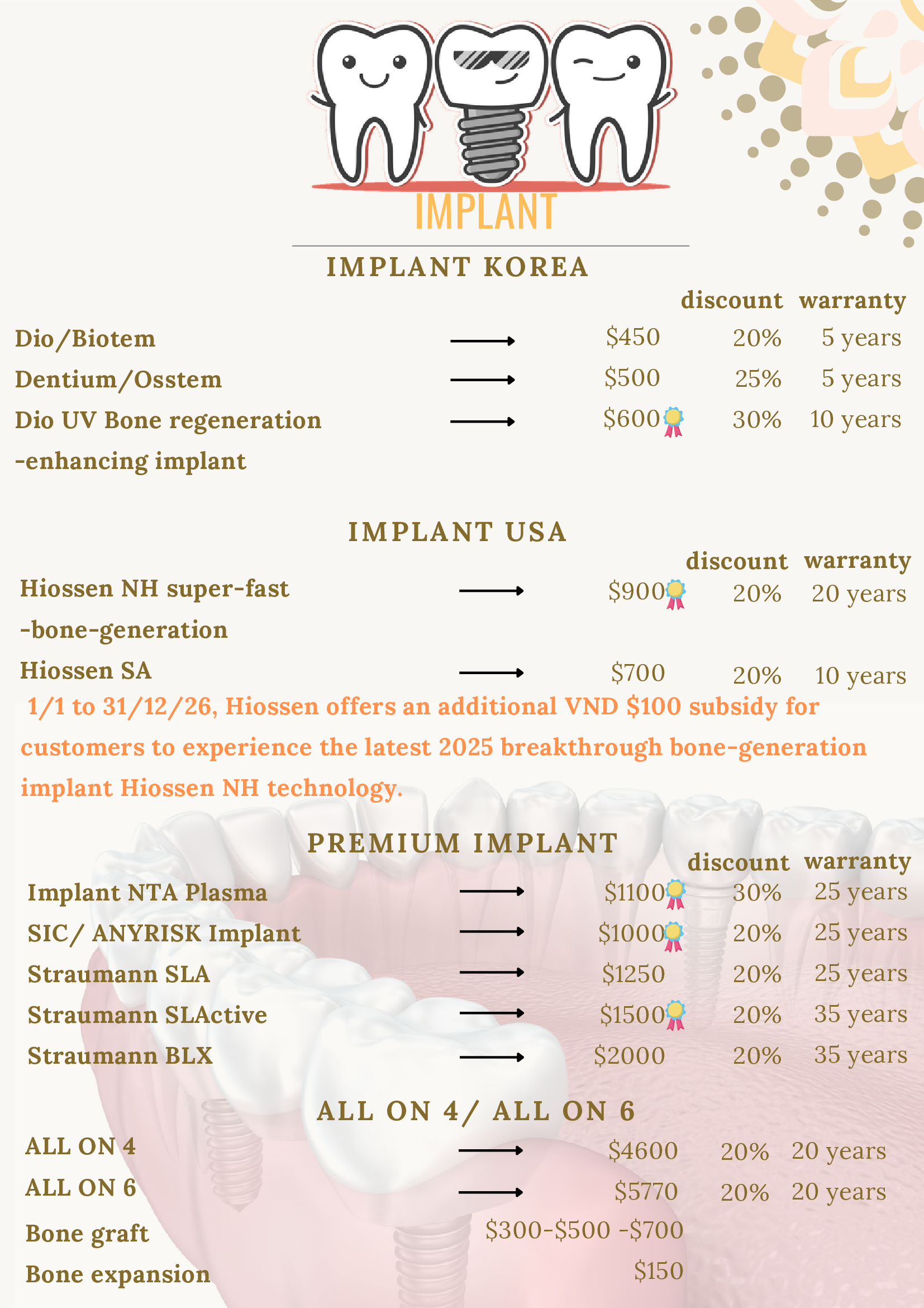my smile dental price list implant
