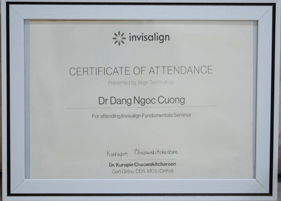 Chứng chỉ đào tạo chỉnh nha bằng khay trong suốt Invisalign của BS Đặng Ngọc Cường.